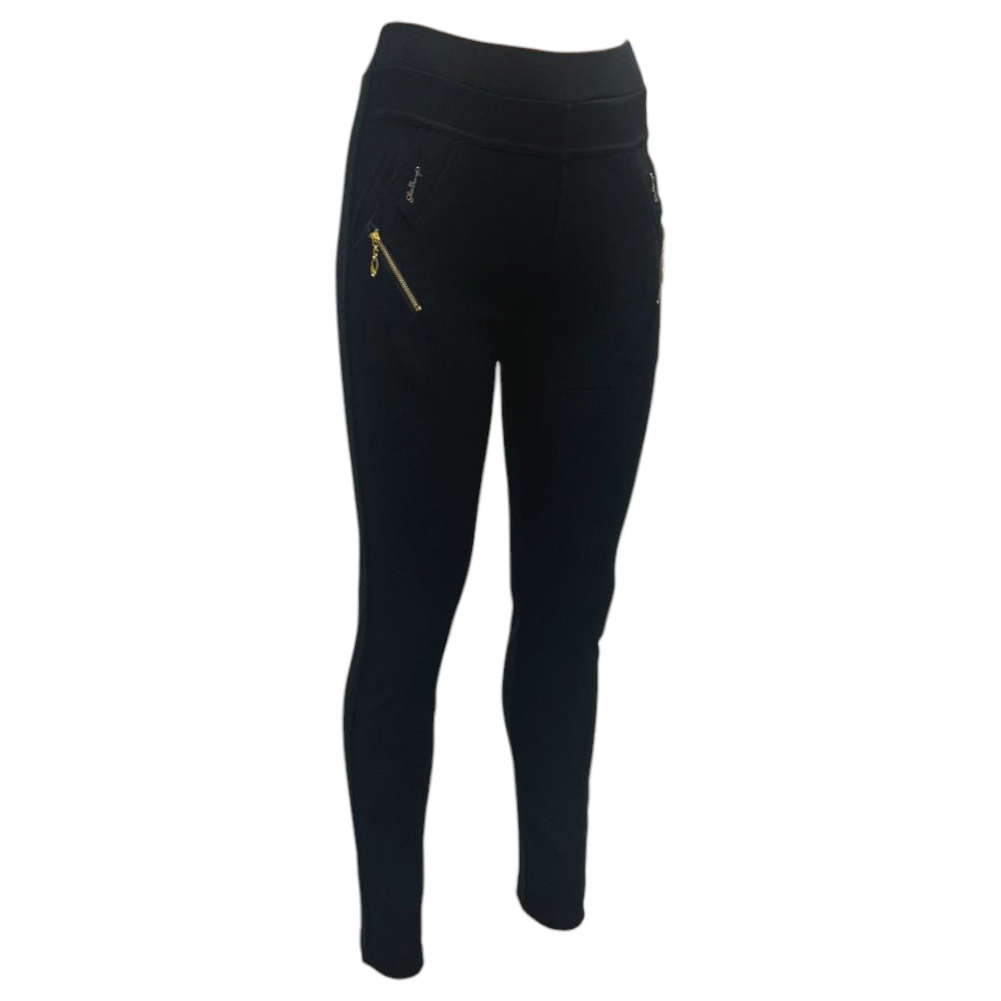 Ladies Black Fashion Gold Zip Leggings